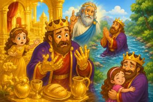 Children performing The King with the Golden Touch play as King Midas discovers that love is worth more than gold.
