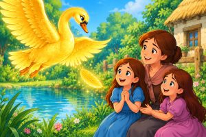 The Golden Swan helps a mother and her two daughters by giving them magical golden feathers in this children’s play script.